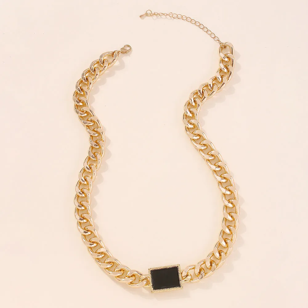 Gold electroplated geometric alloy pendant-free necklace for women with extension chain