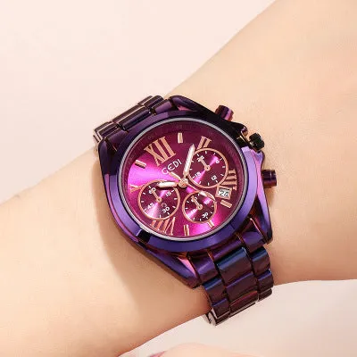 Luxury rose gold women casual watch with steel strap, 35mm dial, on a wrist