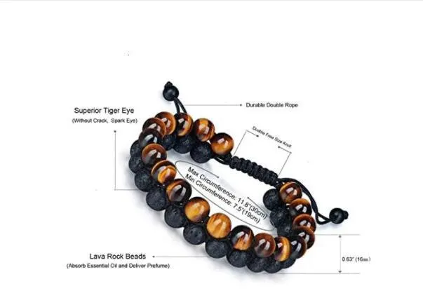 Tiger's Eye and Lava Stone bracelet on wrist, golden yellow tiger's eye and black lava beads