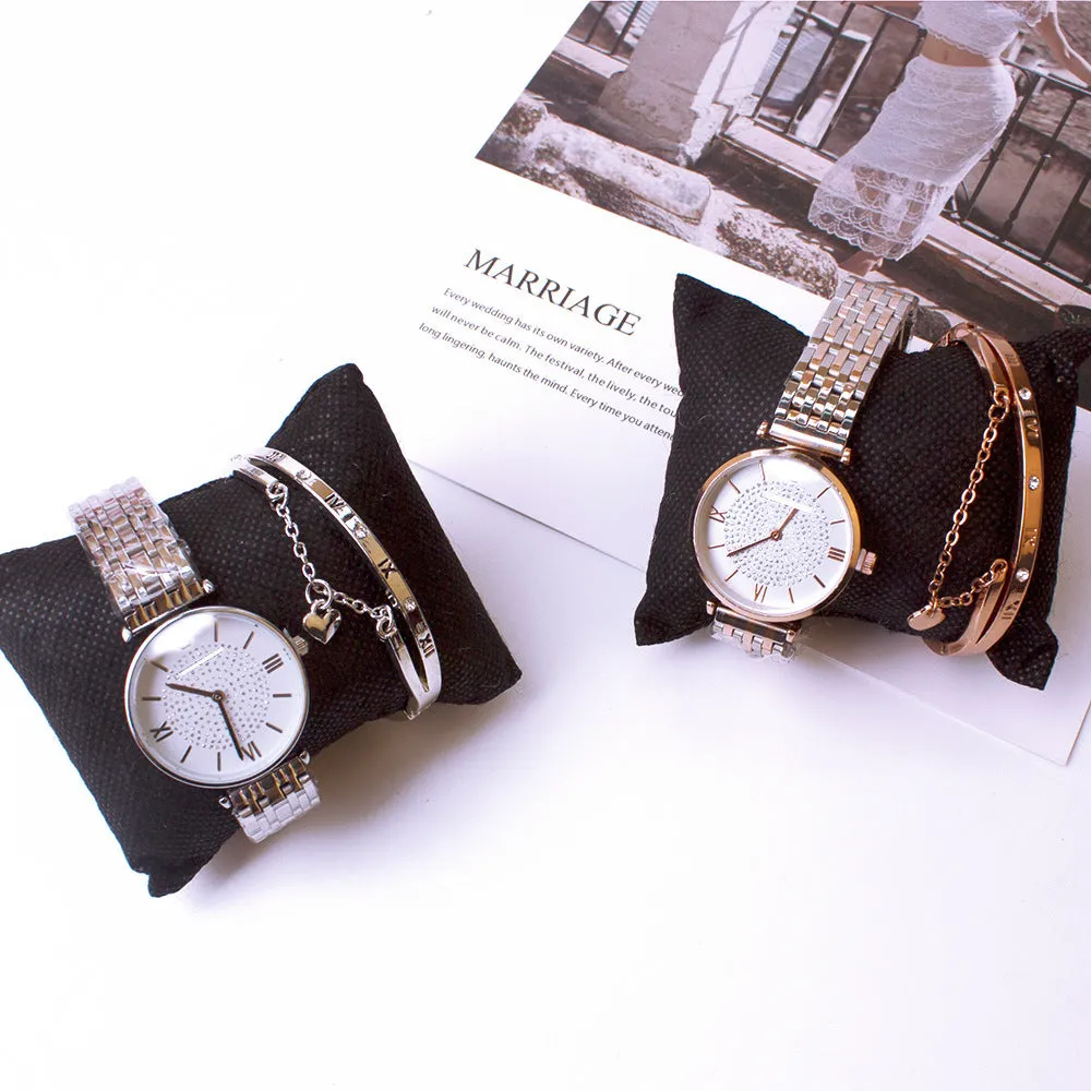 Ladies watch and bracelet set in silver with gypsophila style design