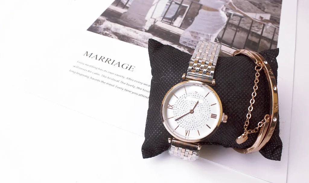 Ladies watch and bracelet set in silver with gypsophila style design