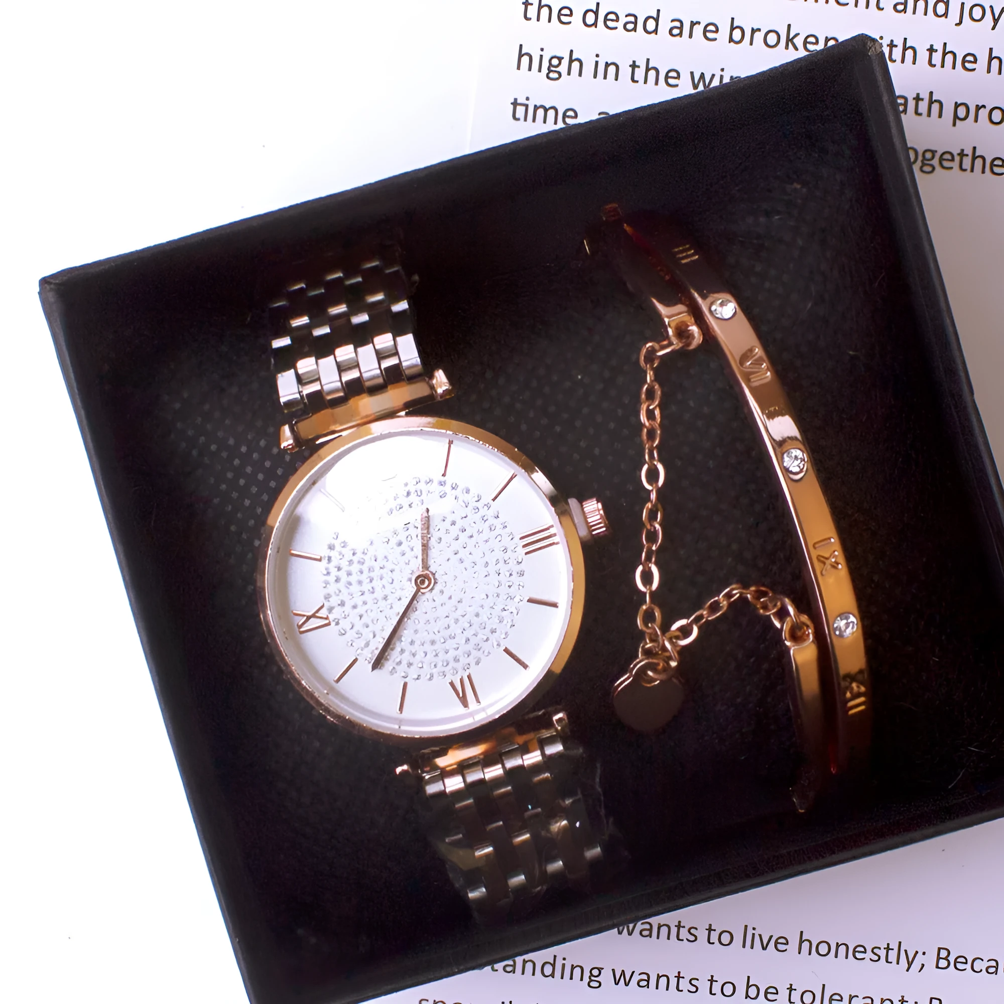 Ladies watch and bracelet set in silver with gypsophila style design
