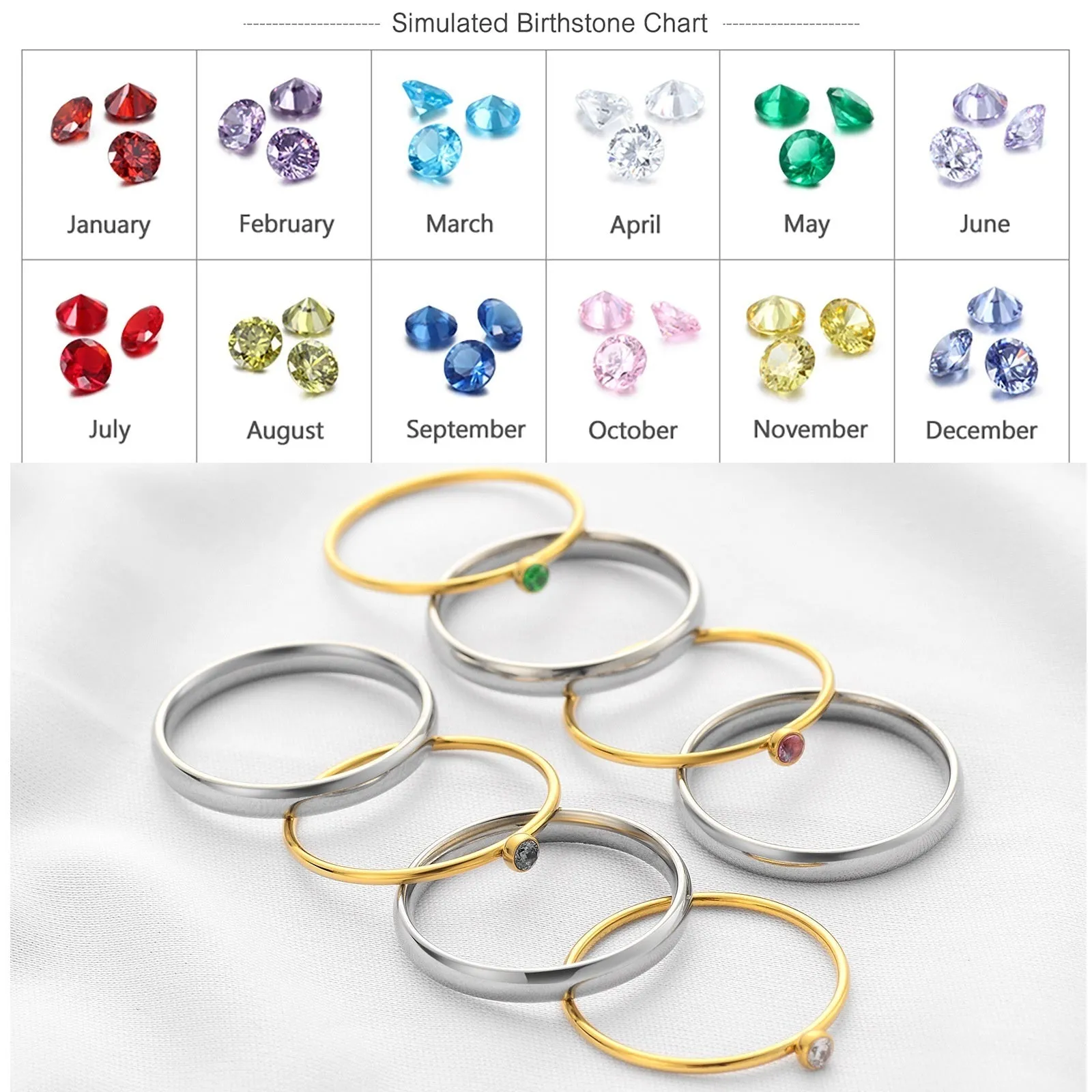 December birthstone engraved titanium steel ring with geometric shape and electroplated finish