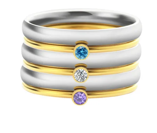 December birthstone engraved titanium steel ring with geometric shape and electroplated finish
