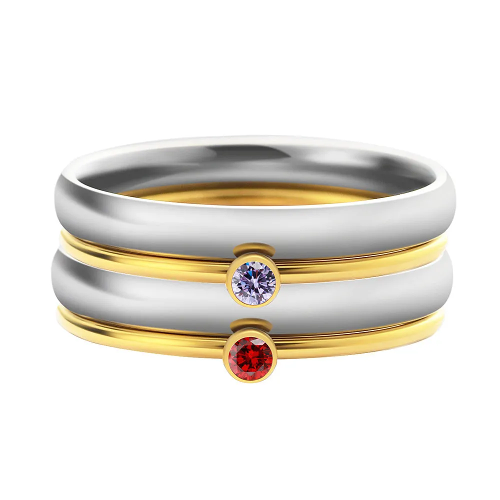 December birthstone engraved titanium steel ring with geometric shape and electroplated finish