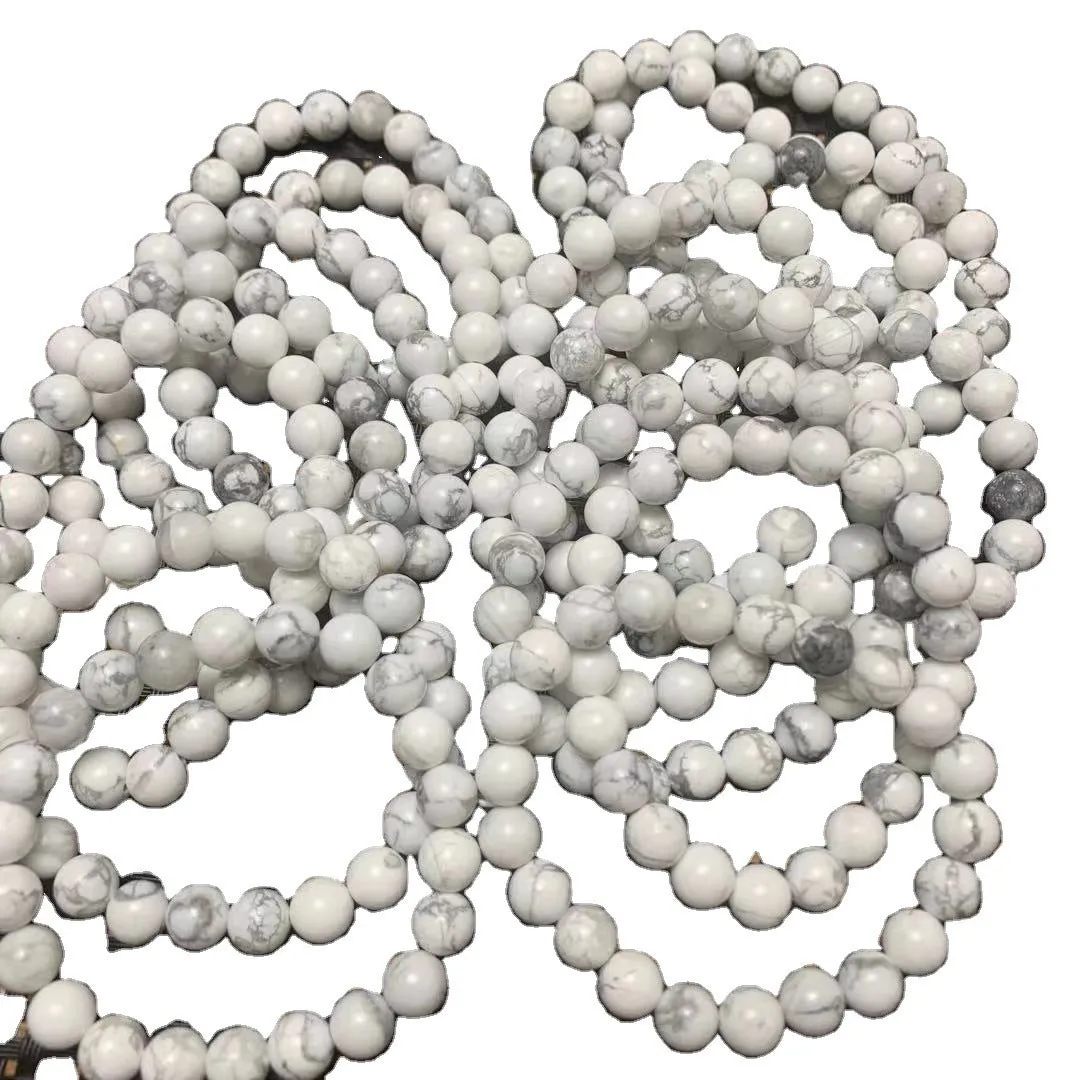 Natural white turquoise single circle bracelet with 8mm beads on a white background