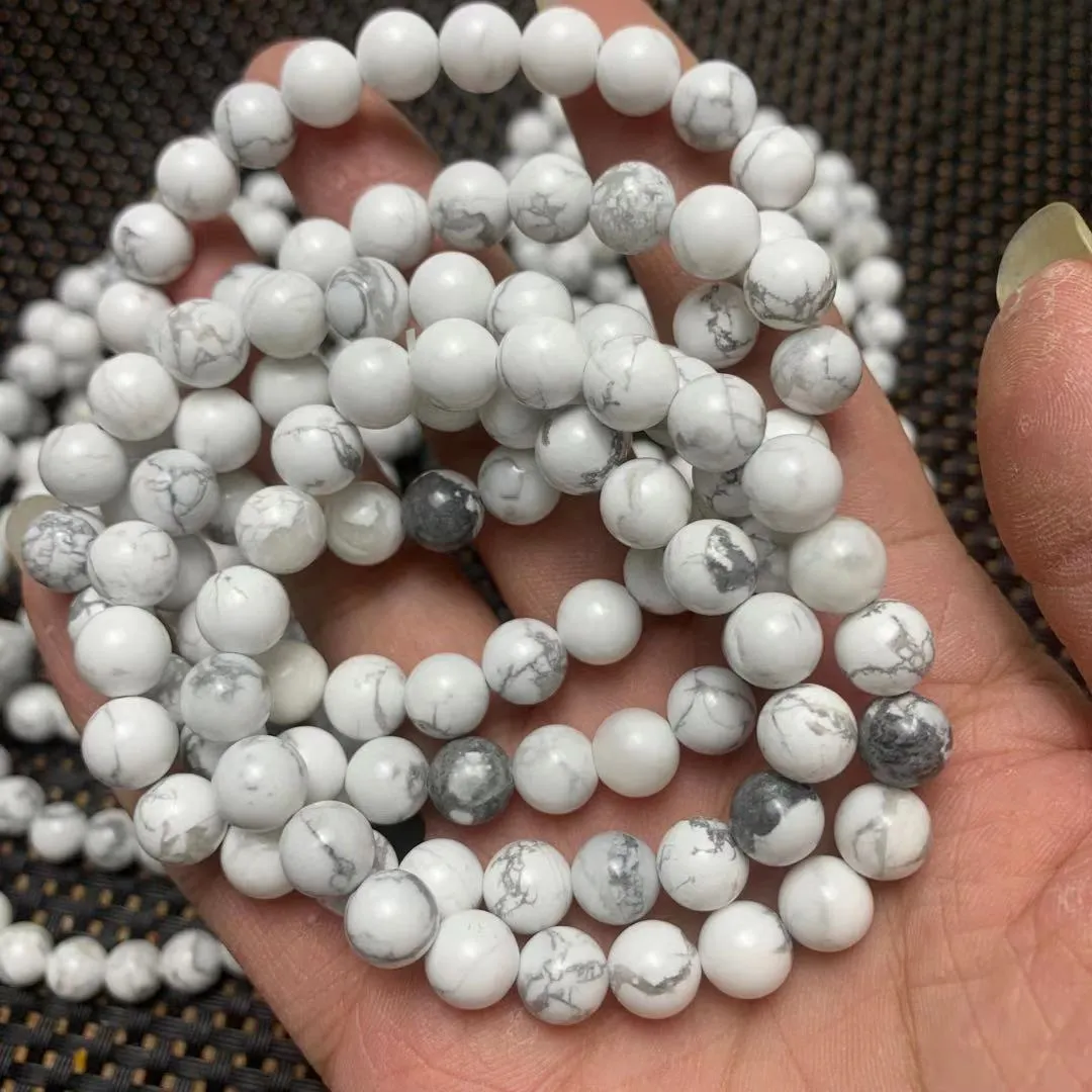 Natural white turquoise single circle bracelet with 8mm beads on a white background
