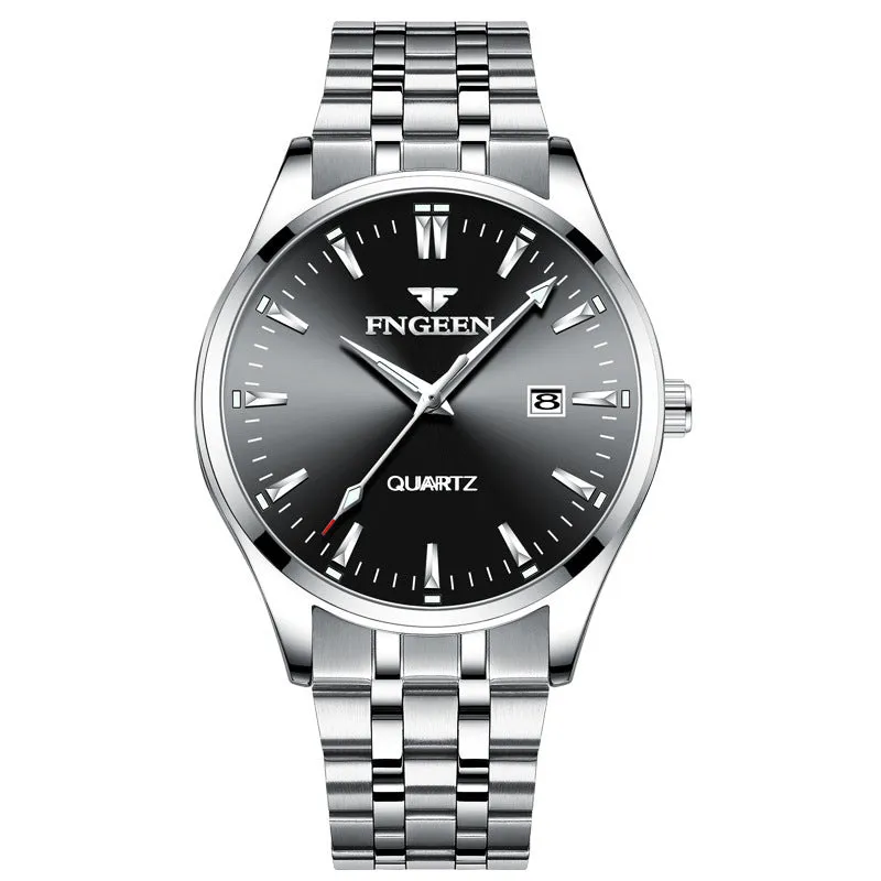 Men's quartz watch with white steel case, white surface, 10mm thickness, coated glass mirror