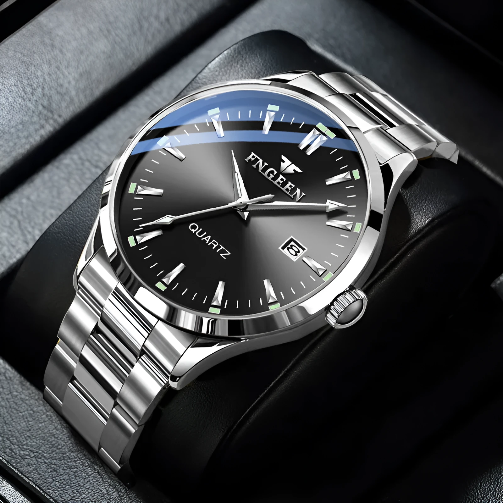 Men's quartz watch with white steel case, white surface, 10mm thickness, coated glass mirror