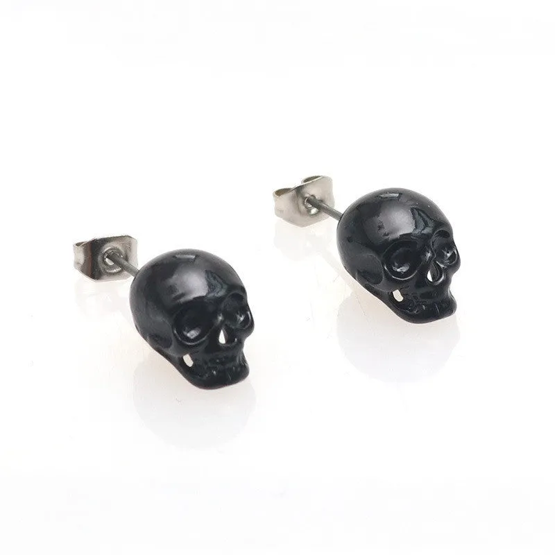 Retro skull eardrop earrings 11x8mm alloy ancient silver unisex Halloween
