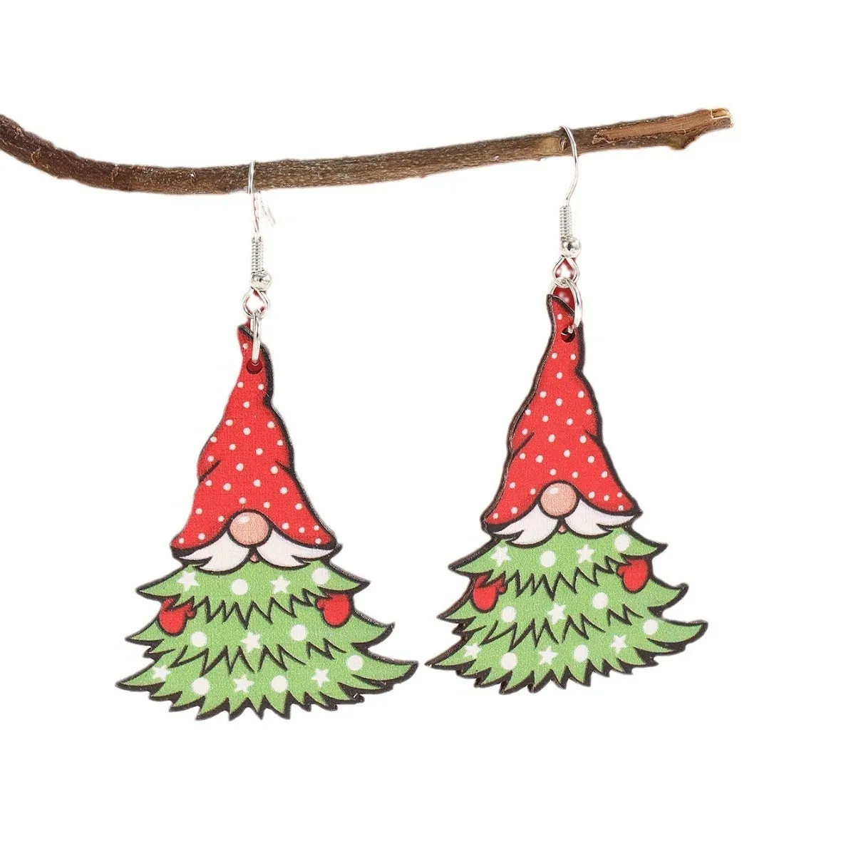 Christmas wooden earrings with printed tree and snowman designs
