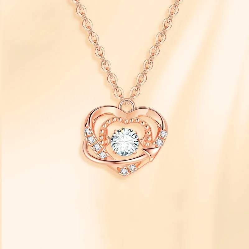 925 sterling silver heart necklace for women with O-shaped chain and heart-shaped pendant