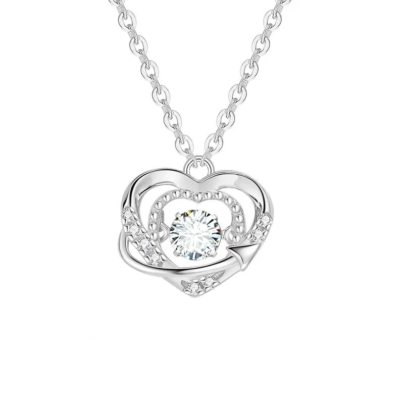 925 sterling silver heart necklace for women with O-shaped chain and heart-shaped pendant