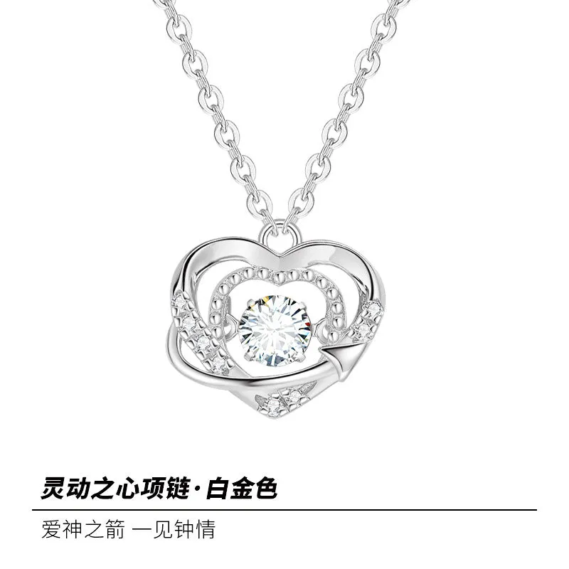 925 sterling silver heart necklace for women with O-shaped chain and heart-shaped pendant