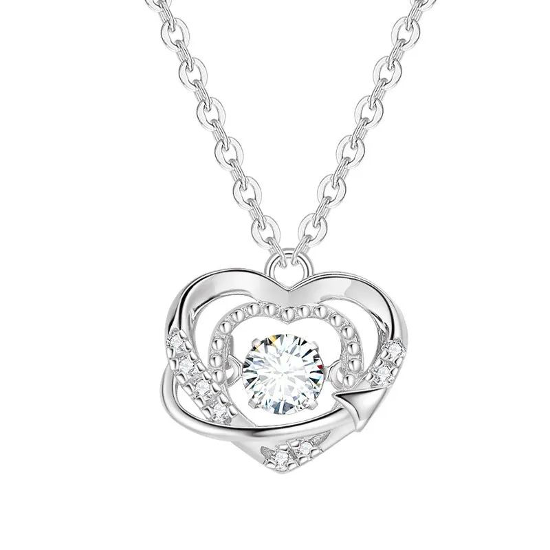 925 sterling silver heart necklace for women with O-shaped chain and heart-shaped pendant