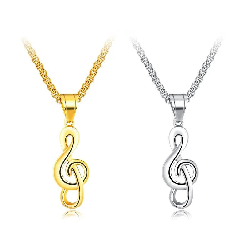 Gold music symbol pendant made from titanium steel on a chain