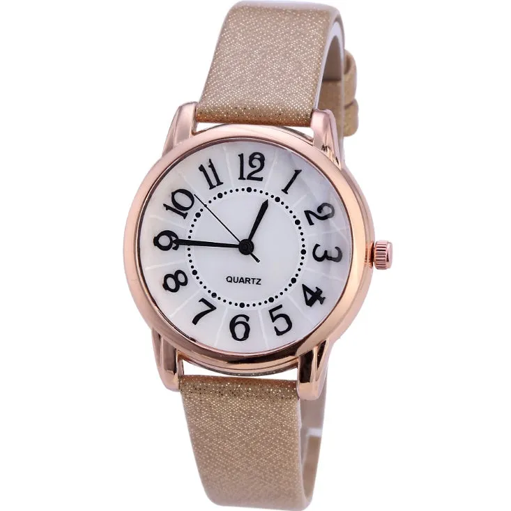 Women's simple dial quartz watch with leather strap in 28mm case, available in multiple colours