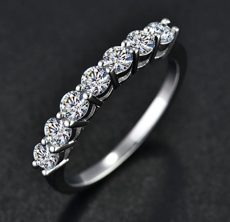925 sterling silver ring with round Hearts and Arrows cut synthetic moissanite, silver finish
