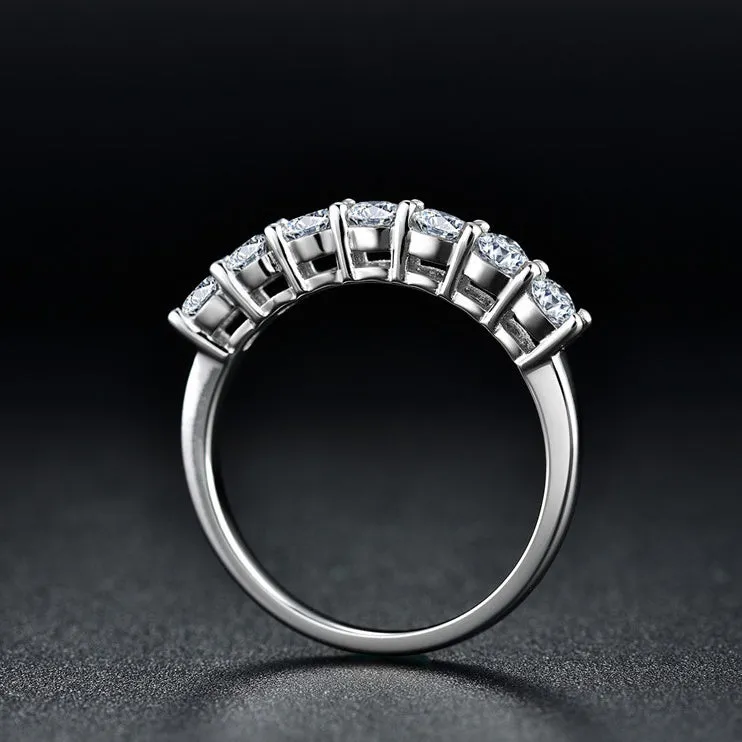 925 sterling silver ring with round Hearts and Arrows cut synthetic moissanite, silver finish