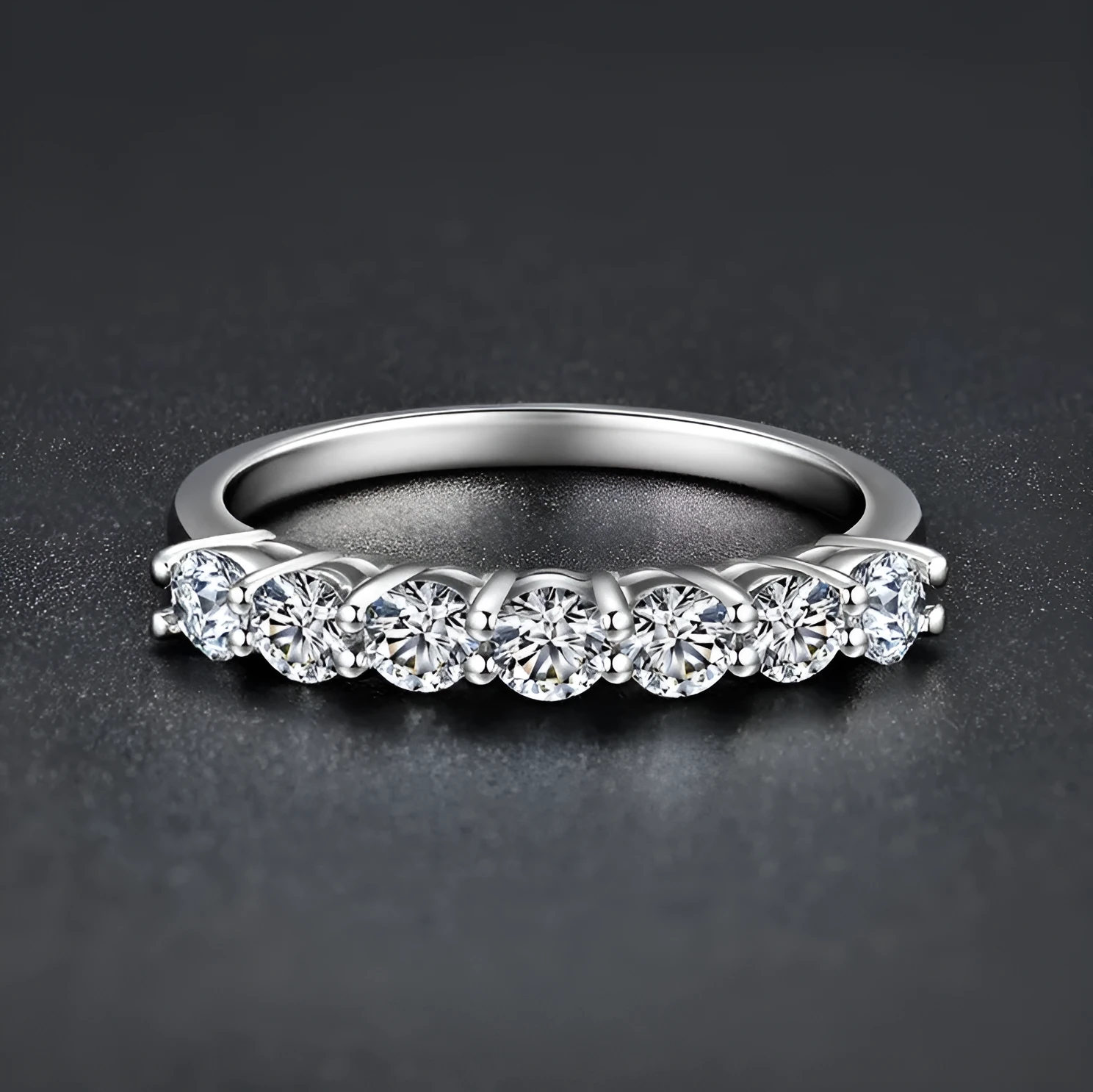 925 sterling silver ring with round Hearts and Arrows cut synthetic moissanite, silver finish
