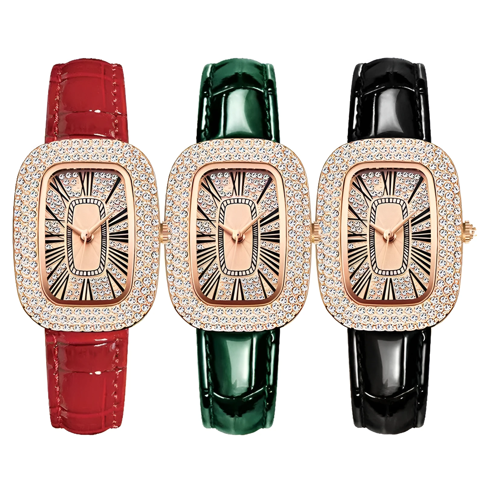 Women's casual quartz wrist watch with oval dial and imitation leather strap in black colour