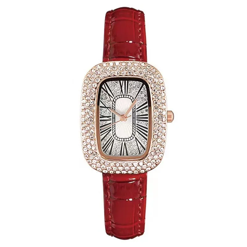 Women's casual quartz wrist watch with oval dial and imitation leather strap in black colour