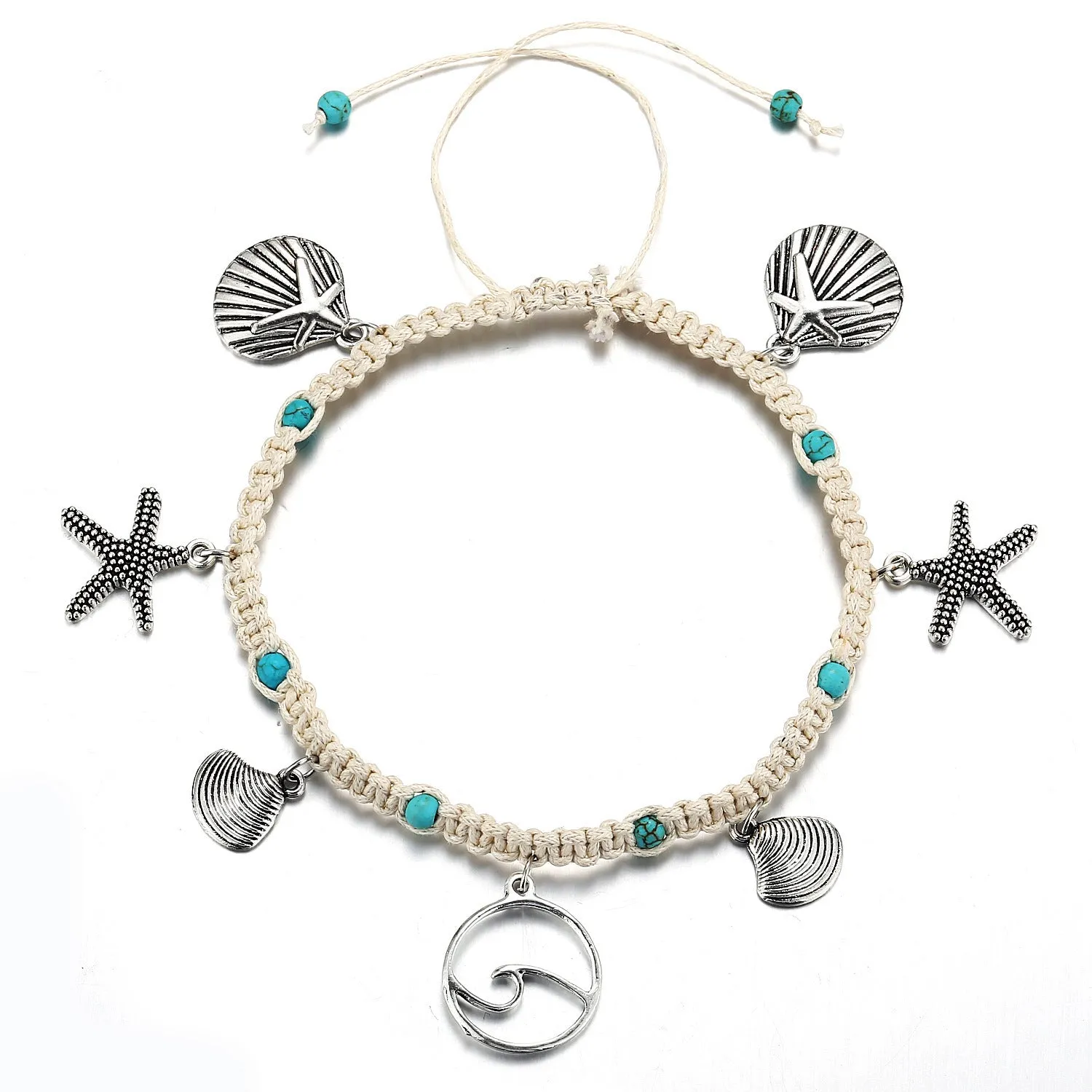 Green blue starfish anklet leg chain with zinc alloy construction on a beach setting