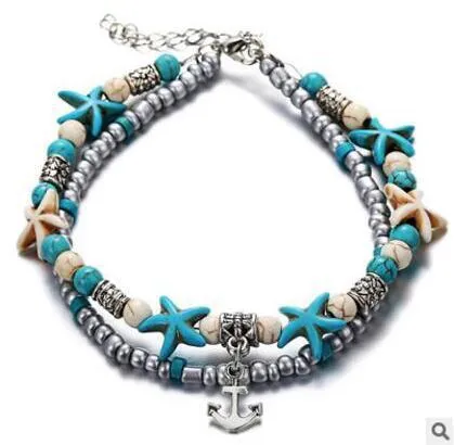 Green blue starfish anklet leg chain with zinc alloy construction on a beach setting