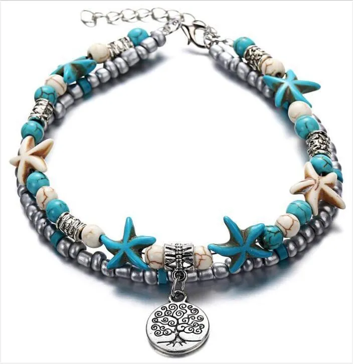 Green blue starfish anklet leg chain with zinc alloy construction on a beach setting