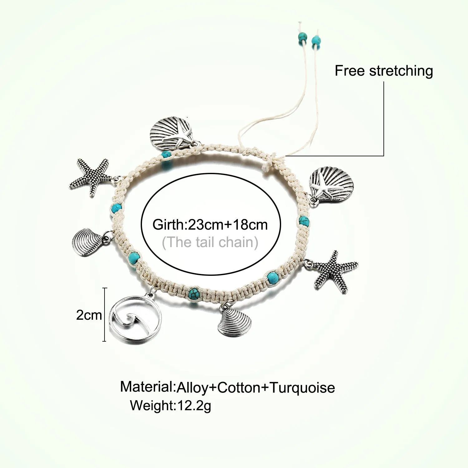 Green blue starfish anklet leg chain with zinc alloy construction on a beach setting