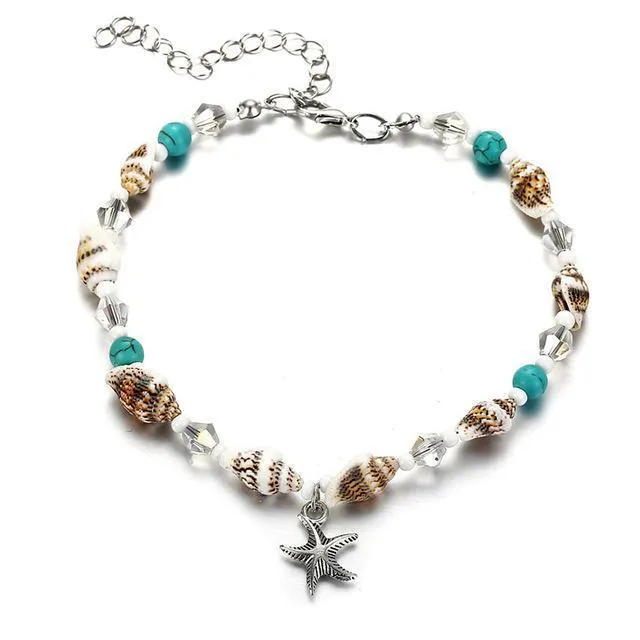 Green blue starfish anklet leg chain with zinc alloy construction on a beach setting