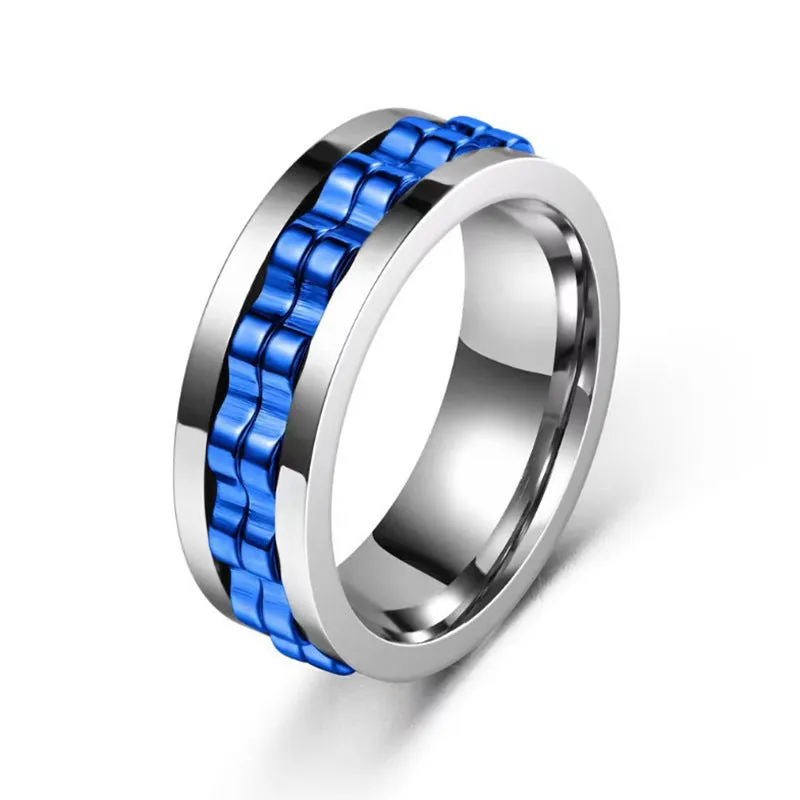 Titanium spinner square texture ring with rotating gear band, high polished finish, black colour option