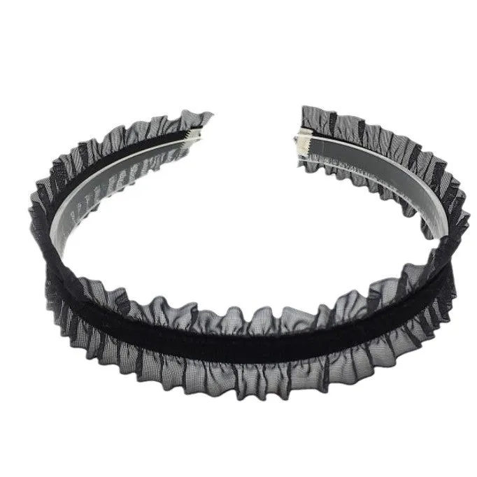 Velvet ruffled clavicle necklace with floral alloy pendant on snake bone chain in black, light coffee, or white.