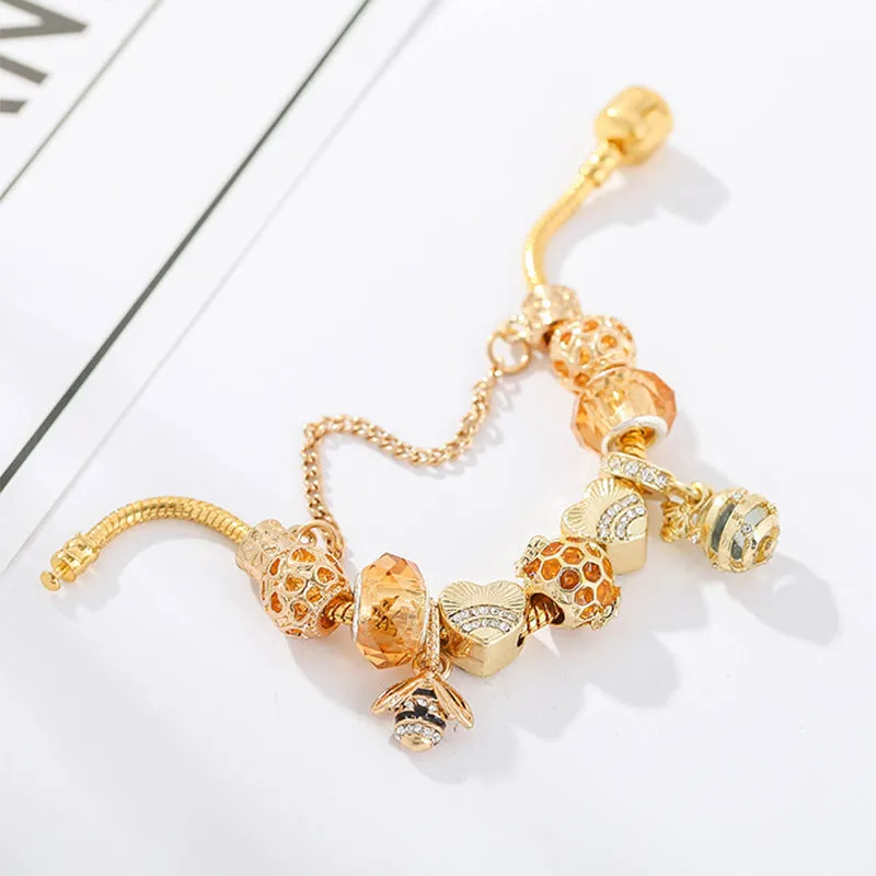 Gold-plated alloy bracelet with cartoon hardworking bee design for women, six length options from 16cm to 21cm
