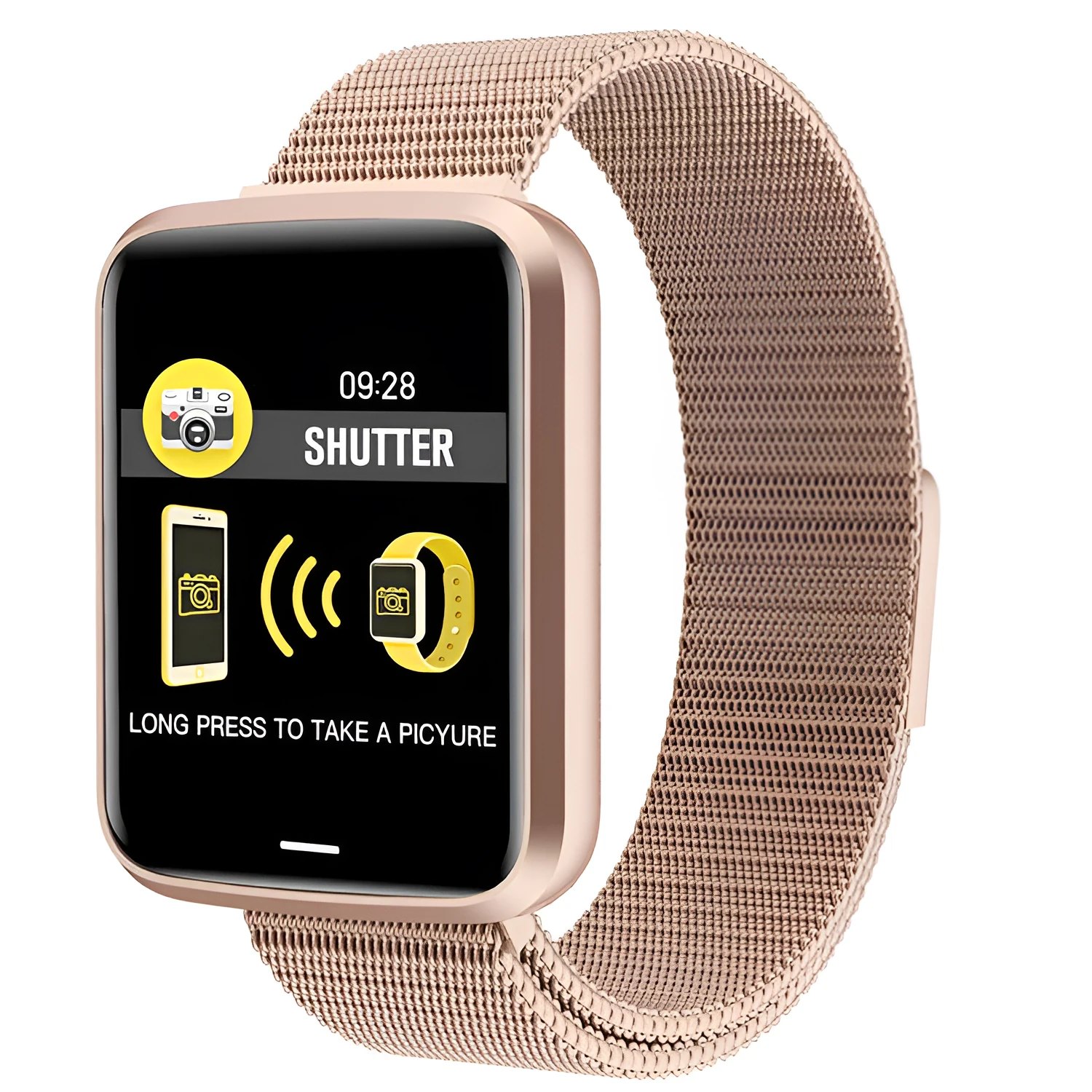 Private model smartwatch with black silicone strap showing 1.3-inch screen