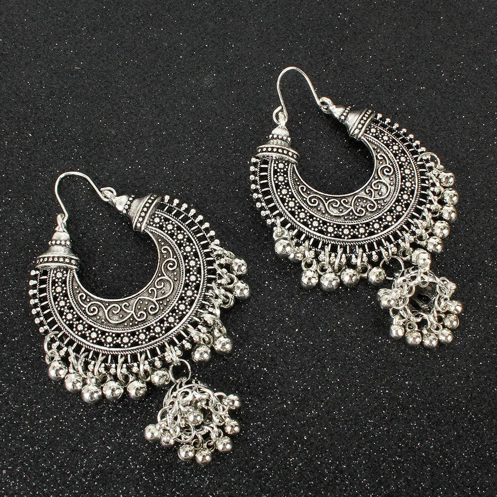 Gold bell tassel earrings with diamond lens centre and alloy inlaid artificial gemstone