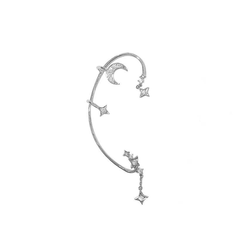 Women's dainty butterfly sequins non-pierced earrings set with metal cuff and screw back chain linked design