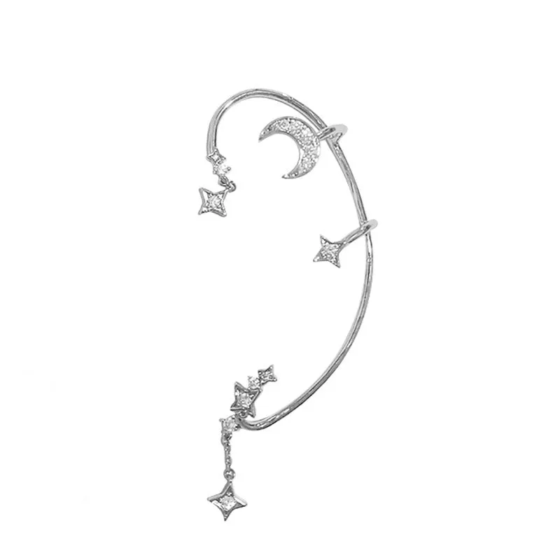 Women's dainty butterfly sequins non-pierced earrings set with metal cuff and screw back chain linked design