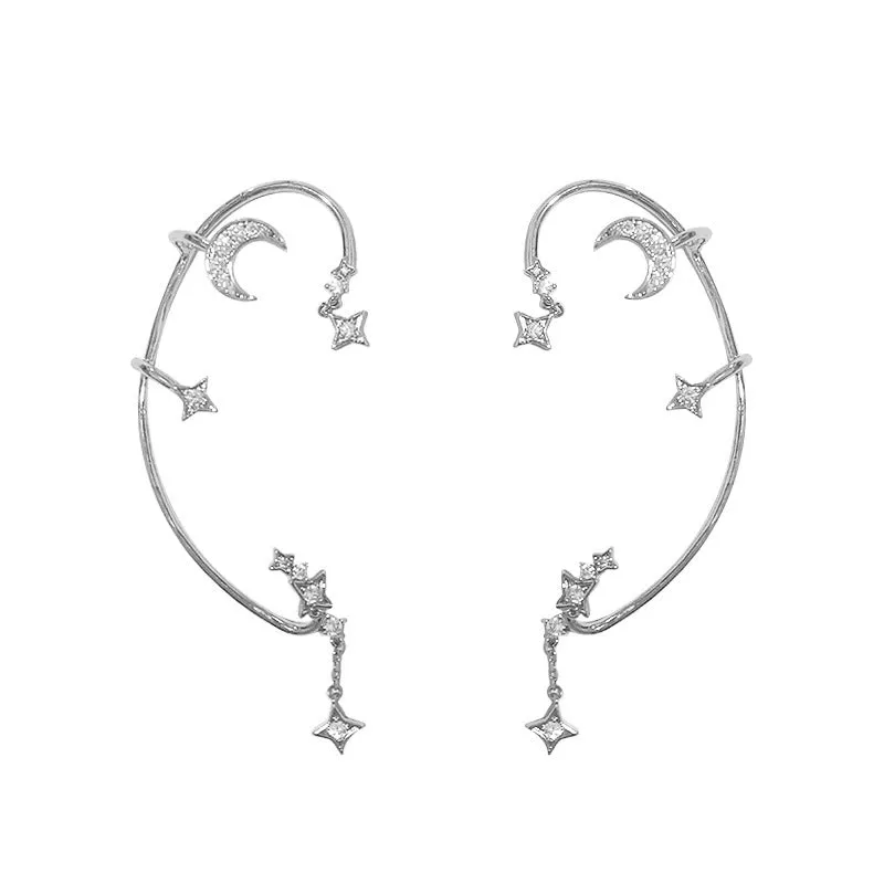 Women's dainty butterfly sequins non-pierced earrings set with metal cuff and screw back chain linked design