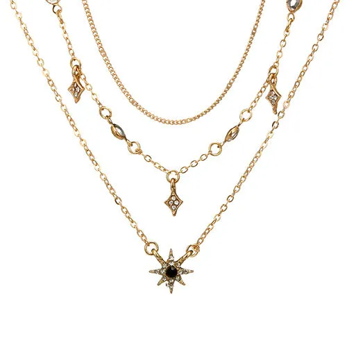 Handmade alloy multi-layer star pendant necklace in gold colour with layered chains and star pendants