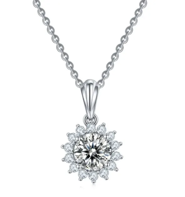 925 silver three-piece jewellery set with moissanite pendant necklace, stud earrings, and bracelet on display