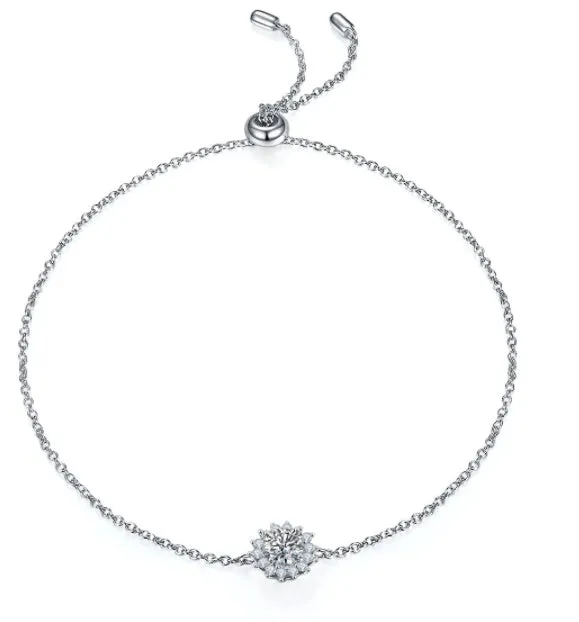 925 silver three-piece jewellery set with moissanite pendant necklace, stud earrings, and bracelet on display