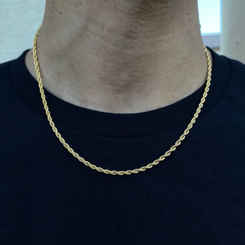 Men's stainless steel cube rope chain necklace in silver finish on a neutral background, 18-24 inch lengths available