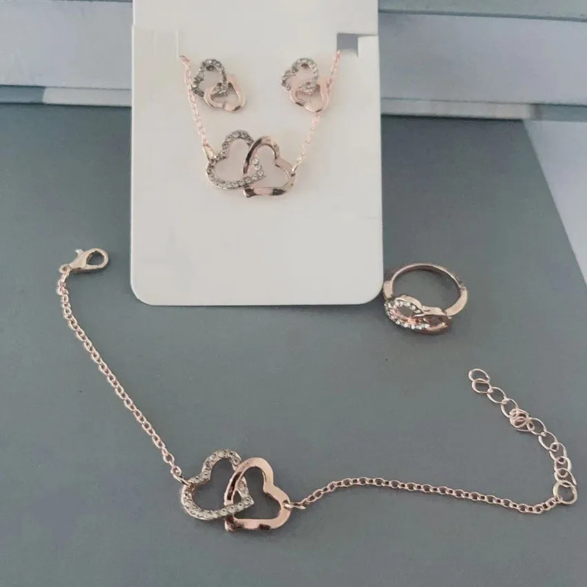 Five-piece butterfly pendant jewellery set for women including necklace earrings ring bracelet in black alloy electroplated finish