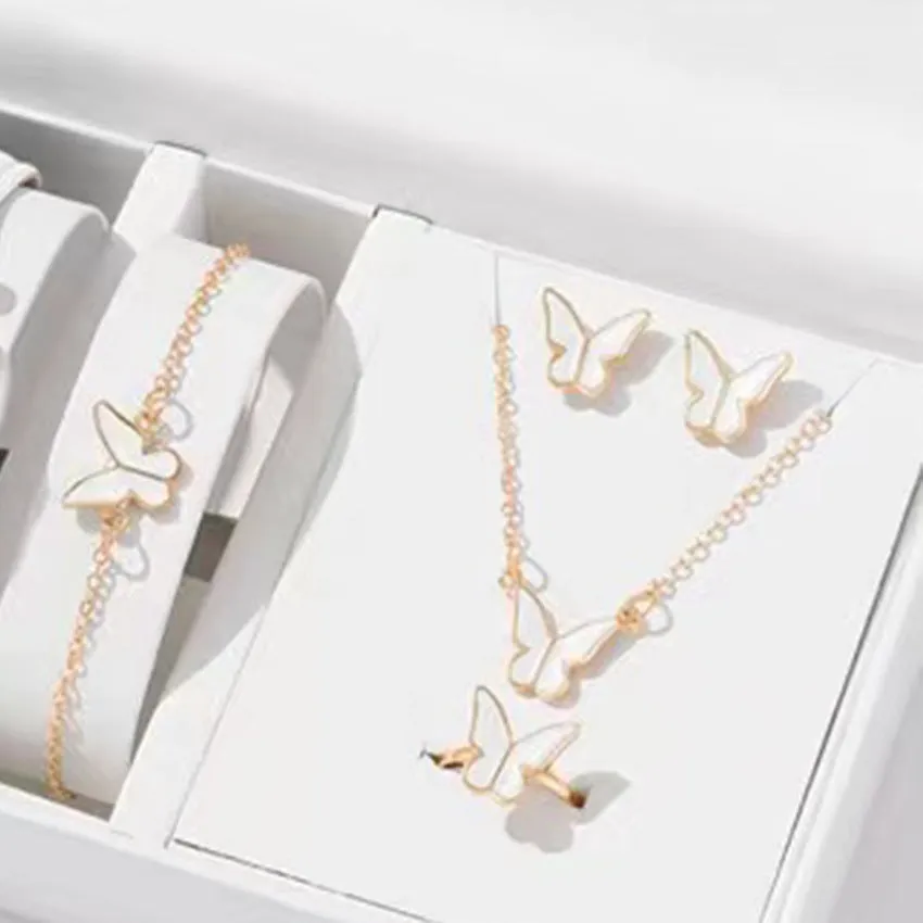 Five-piece butterfly pendant jewellery set for women including necklace earrings ring bracelet in black alloy electroplated finish
