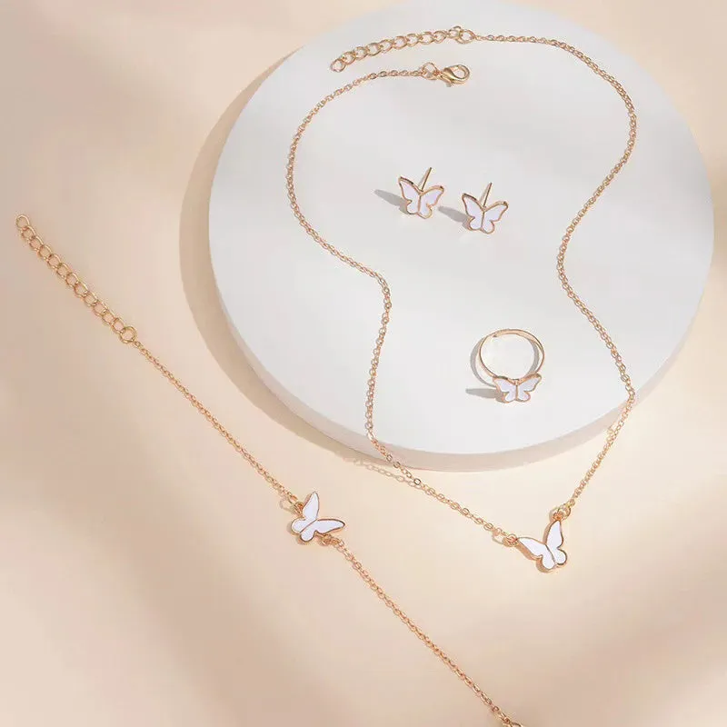 Five-piece butterfly pendant jewellery set for women including necklace earrings ring bracelet in black alloy electroplated finish