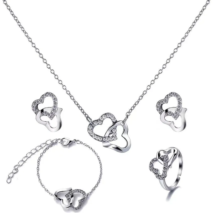Five-piece butterfly pendant jewellery set for women including necklace earrings ring bracelet in black alloy electroplated finish