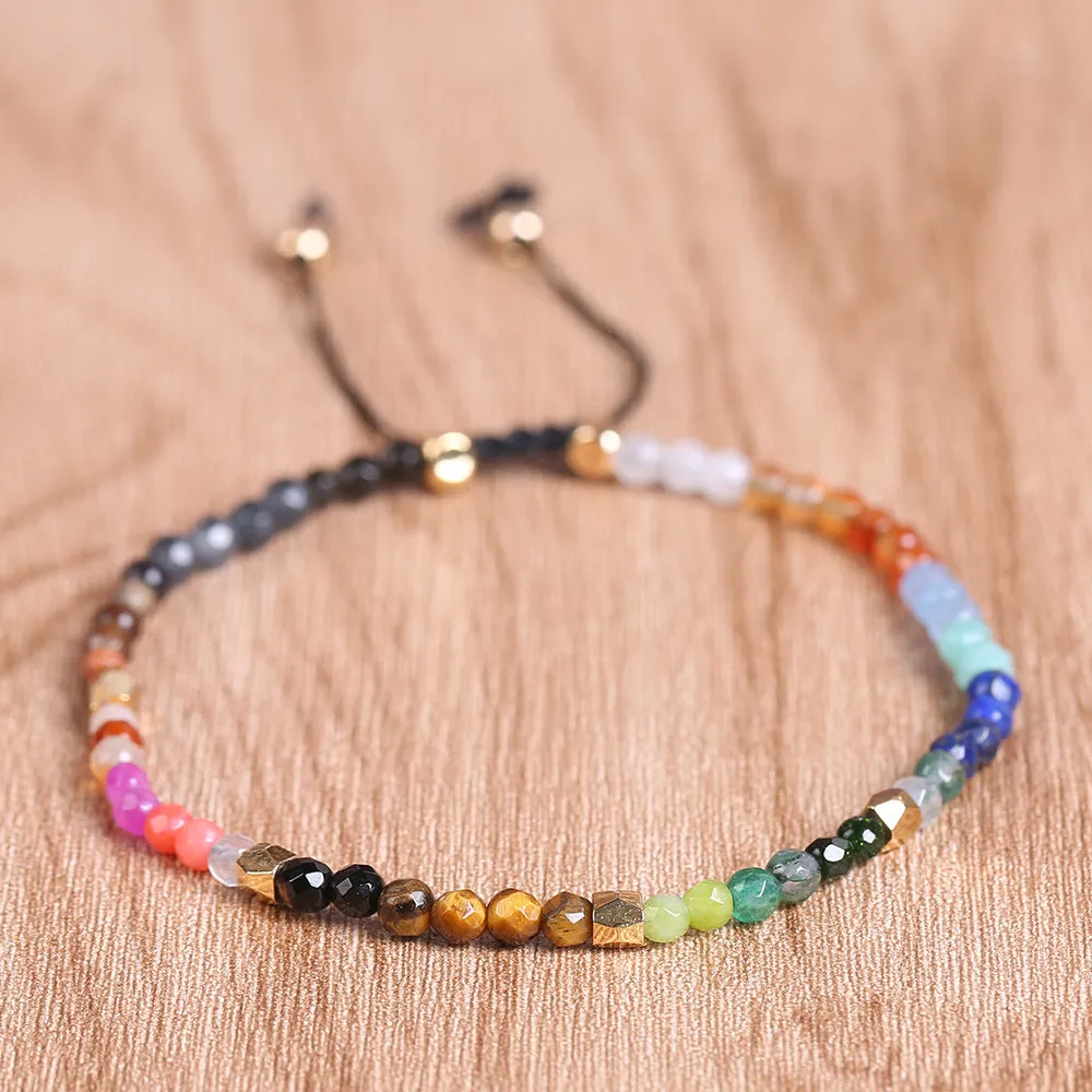 Agate bracelet with 12 constellations and seven chakra coloured stones, unisex ethnic style