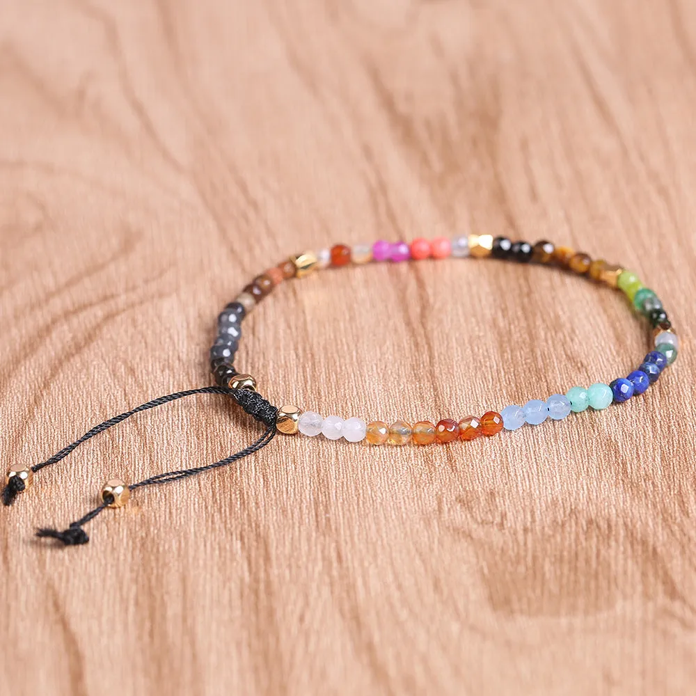 Agate bracelet with 12 constellations and seven chakra coloured stones, unisex ethnic style