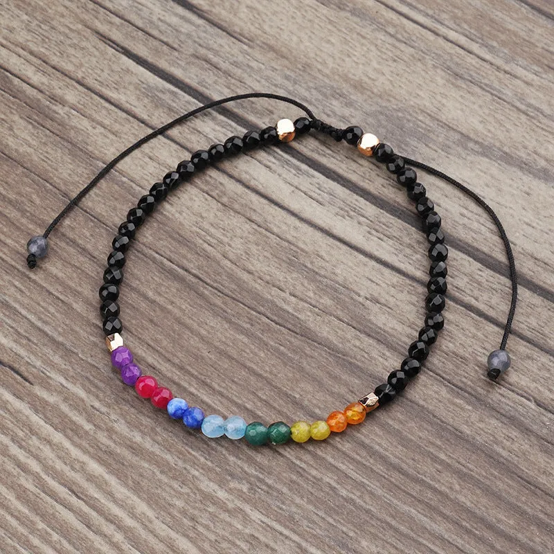 Agate bracelet with 12 constellations and seven chakra coloured stones, unisex ethnic style
